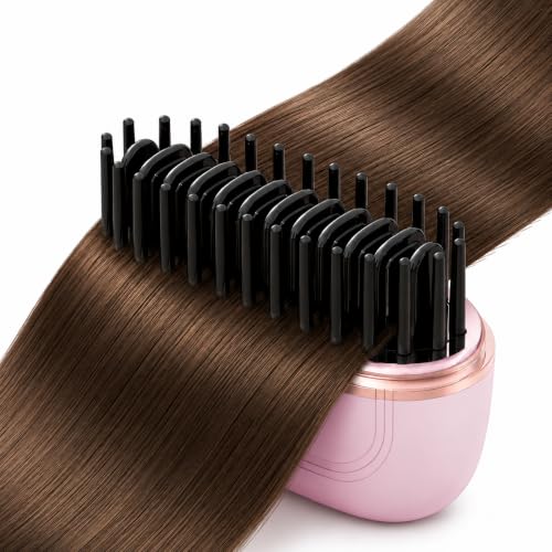 Image of Hair Straightener Portable 2026 Curling Hair Brush Travel Hot Styling Tools for Women Hairdressing Comb Professional Styling Shines and Smooth hair (Pink)