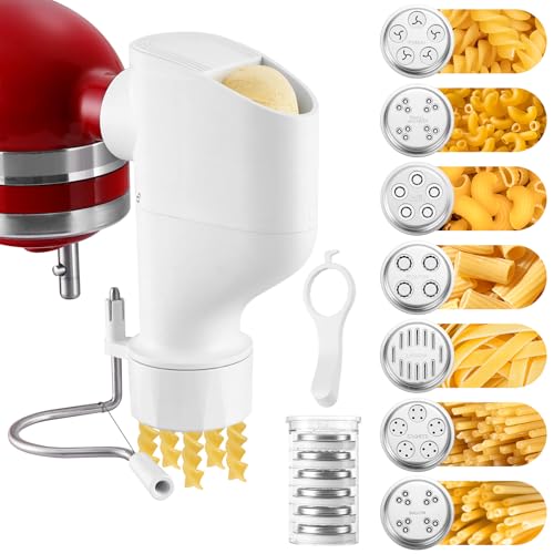LETOMS Pasta Maker Aufsatz für Kitchenaid Standmixer Gourmet Pasta Press mit 7 Austauschbaren Platten Küchenhelfer Pasta Extruder für Selbstgemachte Spaghetti & Makkaroni