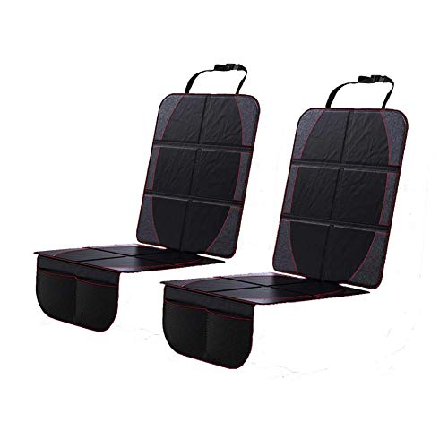 Image of Car Seat Protectors 2 Pack Large Auto Car Seat Cover Under Baby Child Safety Carseat with Organizer Pockets, Thick Padding Waterproof Non-Slip Vehicle Seat Mat Protect Leather Seats