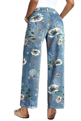 Floral Jeans for Women High Waisted Wide Leg Baggy Jean Comfortable for Women Casual Denim Pants3