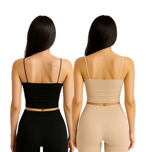 Image of Women's Seamless Long Crop Top Combo | Lightly Padded Smooth Stretchable Camisole Bra for Daily Comfort & Support | Pack of 2
