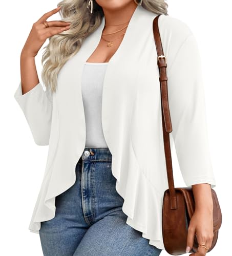 Anymiss Women's 1X-6X Plus Size 3/4 Sleeve Cardigan - Open Front Summer Cover Up2