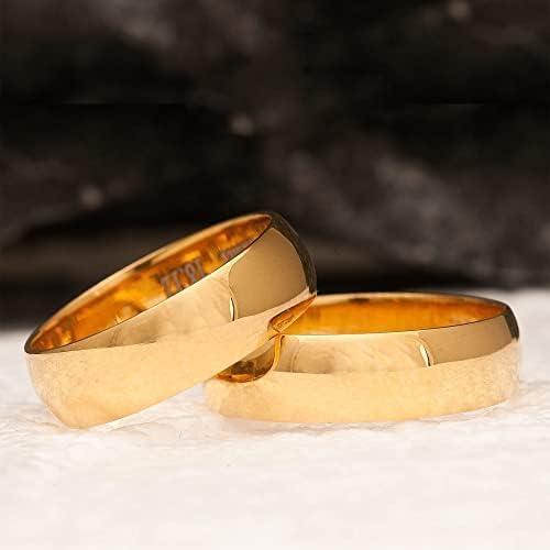 6 mm Wedding Ring Set 14K Gold Plated Couple Matching Wedding Band Set Personalized Man and Woman Silver Wedding Ring Set