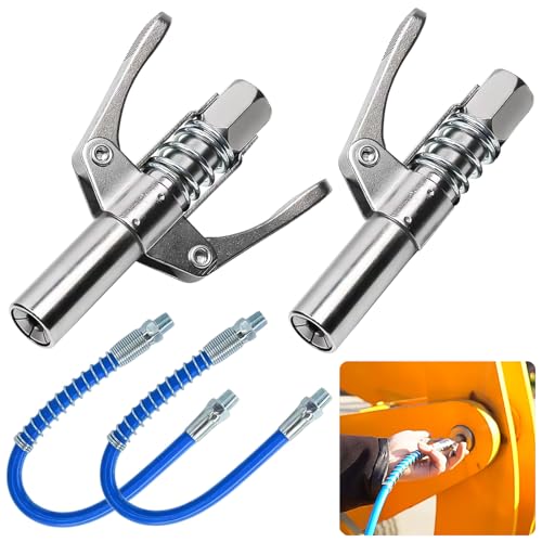 TTYSHIP® 2 Pièces Coupleur Pompe a Graisse, Coupleur Embout Pompe à Graisse avec Tuyau de 30cm, Convient à Tous Les Types de Pistolets à Graisse (Double...