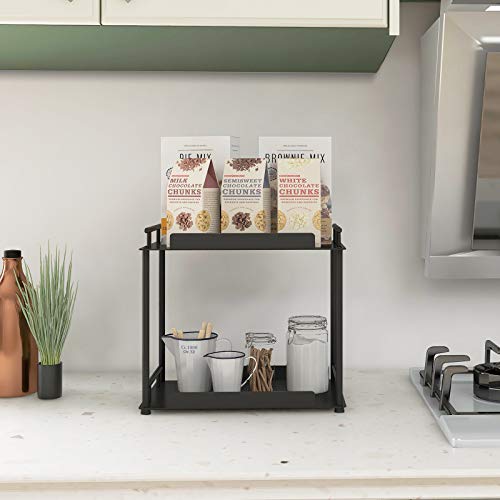 Fle Bathroom Organizer Countertop,2 Tier Bathroom Counter Organizer Kitchen Spice Rack Cosmetic Organizer,Countertop Storage Shelf For Bathroom, Kitchen, Living Room, Bedroom, Dressing Table Black #TOP1