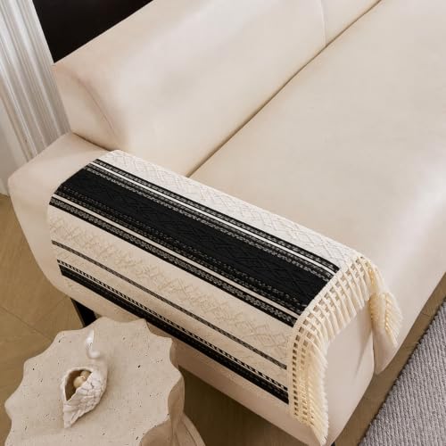 Image of HOMETHREADS Innovative European Premium Style Anti Slip Cotton Sofa Cover Mat with PVC Backing for Non-Slip Comfort (Black, 2Pc Armrest Mat | 70x50cm)
