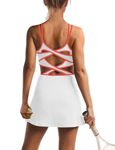 ReachMe Womens Tennis Dress Athletic Dresses with Built in Shorts and Bra Summer Workout Romper Trendy Golf Outfits
