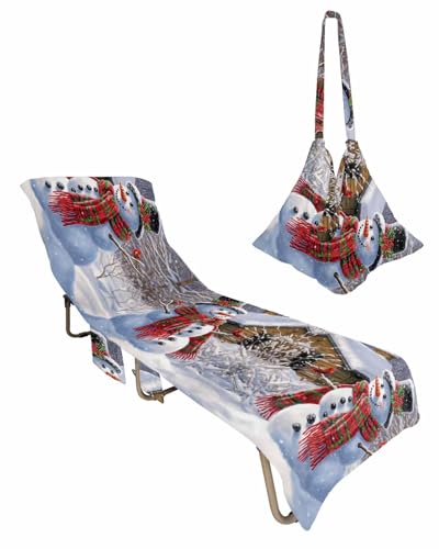 Winter Christmas, Beach Lounge Chair Towel Cover, Soft Chaise Lounge Towel with Side Pockets Patio Pool Chairs Cover for Beach/Pool Sunbathing 29x85 Farmhouse Red Bird Berry Flower