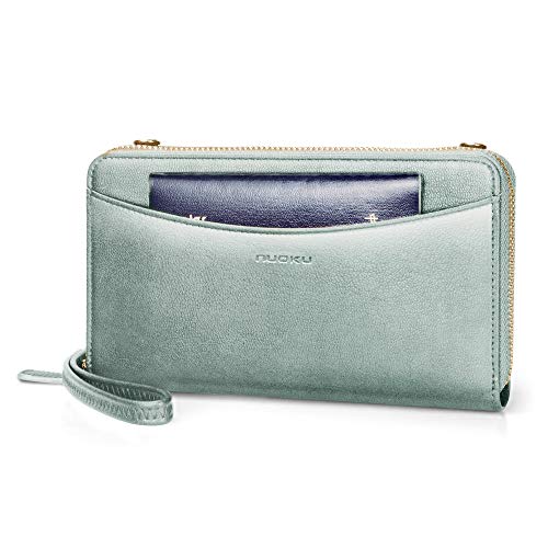 Image of nuoku RFID Blocking Wristlet Wallet for Women, Zip-Around Crossbody Clutch with 2 Removable Straps