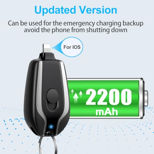 Keychain Portable Charger for iOS, 2200mAh Mini Emergency Power Pod,External Fast Charging Power Bank Battery Pack,Cell Phone Charger for 14,13,12,11,Plus,Pro,Max,XS,XR,X,8,7,6,6s,5,4,Black 12