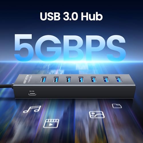 Image of USB C to USB Hub Multiport Adapter, Aluminium 7-in-1 USB C Hub Multiport Adapter, USB Extenders, USB to USB c Adapter for MacBook Pro /Air, Laptop, iPad, iMac, U Flash, PSSD, HDD, Keyboard, Mouse