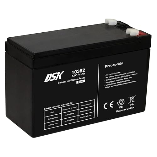 DSK Batería Recargable 12V 7Ah - Adaptador Universal F1/F2 Incluido - Medidas 151x65x101mm - para SAI, Alarma y Juguetes eléctricos