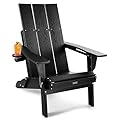 POWERWOOD Modern Oversized Adirondack Chair: Easy Assembly HDPE All-Weather Adirondack Chairs with High Backrest & Cup Holder - Wooden Textured Patio Chair for Lawn Garden Deck Backyard Fire Pit