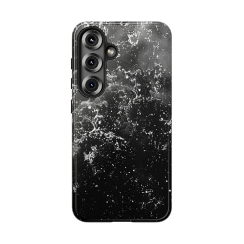 Coque Samsung Galaxy S25 rigide texture galaxie noire blanche et brillante