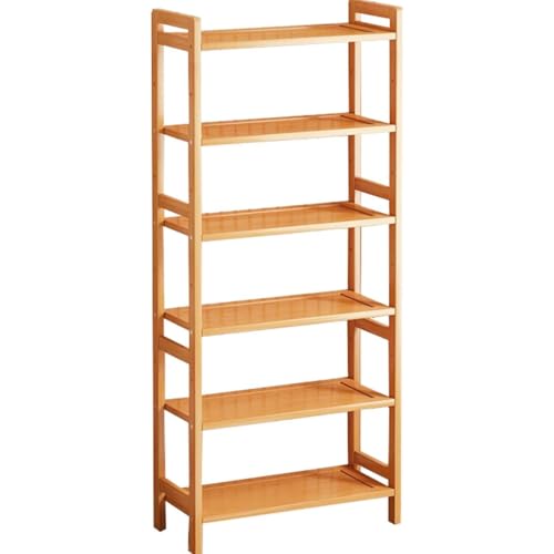 棚 ラック スリム オープンシェルフ 各棚高さ調節可能 収納ラック 隙間収納 天然竹製 食器棚 レンジ台 防サビ加工 多段層 大容量 耐荷重強い キッチン バースルーム リビングルーム 家庭用 多用途 (六段:幅35,ナチュラル)