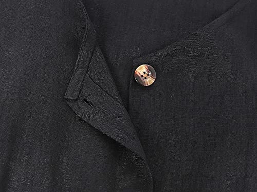 Amzbarley Vestido feminino casual de manga curta de manga curta com botão vestido swing Tamanho M Pr