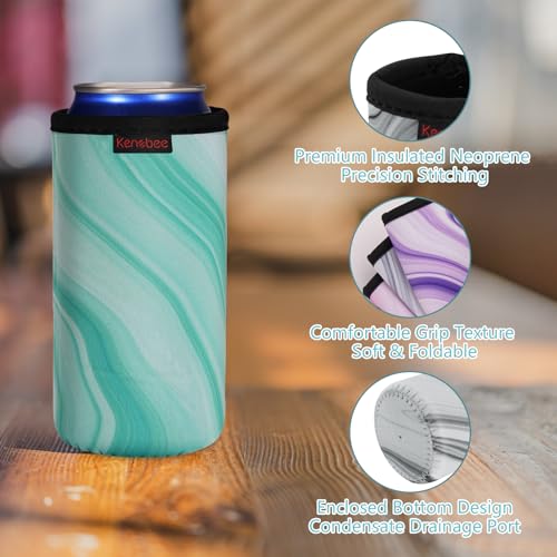 KENOBEE 6 Pack 16oz Standard Can Cooler Sleeves, Soft Insulated Reusable Non-slip Neoprene Coolier Drink Caddies Holder Covers for Hard Seltzer, Beer, Soda, Energy Drinks and Water Bottle