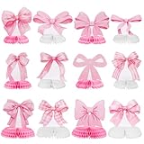 12 Pcs Pink Bow Party Honeycomb Centerpieces Pink Bow Table Centerpieces Coquette Theme Birthday Decorations Bow Party Decorations for Birthday Bridal Bachelorette Party Supplies