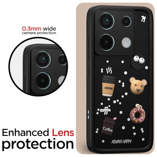 Image of Bintage Cute Fun Taddy Cartoon 3D Ball Bear Milk Donut Coffee Cup Silicon Case Full Body & Camera Protection Back Cover Compatible for MI Redmi Note 13 Pro 5G - Black