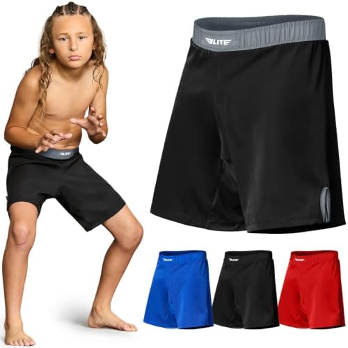 Elite Sports Kids BJJ No Gi Grappling Shorts for Boys & Girls, MMA Fight