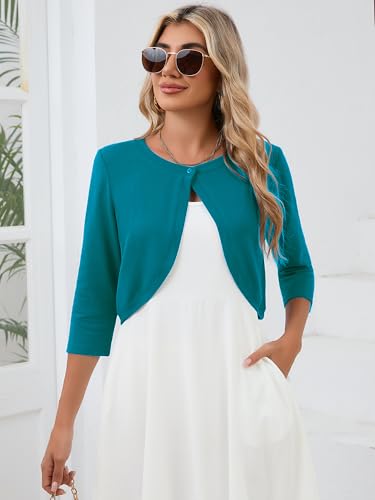 Image of Heymoments Women's 3 /4 Sleeve Casual Shrugs Lightweight Open Front Cropped Cardigan for Dresses