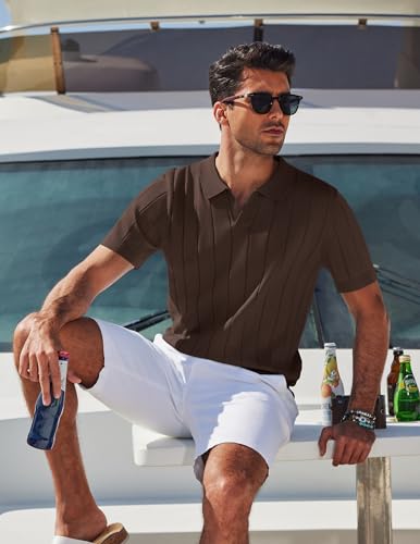 Image of COOFANDY Mens Polo Shirts Short Sleeve V Neck Knit Shirts for Men Casual Old Money Clothes Mens Golf Shirt
