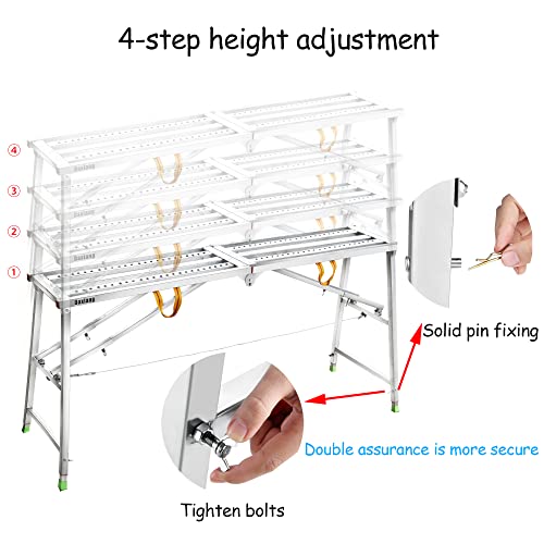 Daxiang Portable Fold Work Platform, Galvanized Steel Welding Heavy Duty Drywall Step Ladder Bench Stool Adjustable Height, 800 Lbs Maximum Load #TOP4
