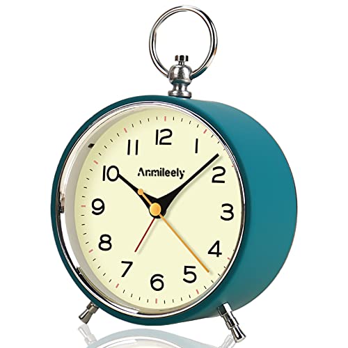 Analog Alarm Clocks For Bedrooms Non Ticking With Night Light Snooze 4.3 Inch Round Retro Alarm Clock Battery Operated Clock For Bedsides Living Room For Kids #TOP29