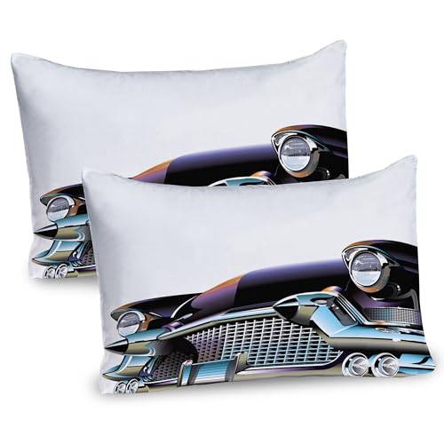 Ambesonne Cars Pillow Sham Set of 2, Old Fashioned Automobile Old Timer Antique American Collector's Vehicle, Quality Microfiber Bedding Item for All Seasons, 30