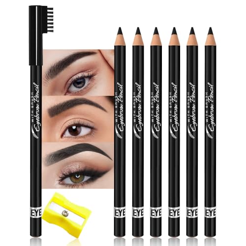 FeiCuiYun 6Pcs Eyebrow Pencils for Women, Wooden Hard-Core Black Eyebrow and Eyeliner Pencil, Long Lasting Waterproof and Sweat-Proof, Beginner Makeup Brow Pencil, Create a Natural Eye Brow Makeup