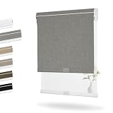 Picture of Boolegon Dual Roller Shades, Cordless Double Window Shades Blackout and Light Filtering Shades with Valance, Day and Night Roller Blinds for Home Office Door, Linen Grey & White, 12" W x 36" H