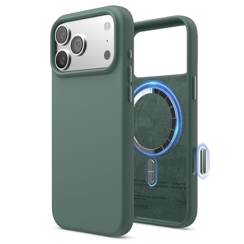 Image of elago for iPhone 17 Pro Max Case, Premium Magnetic Silicone Case, Compatible with MagSafe, Liquid Silicone Material, Protective Cover, Shockproof, Slim Phone, 6.9 inch (Midnight Green)