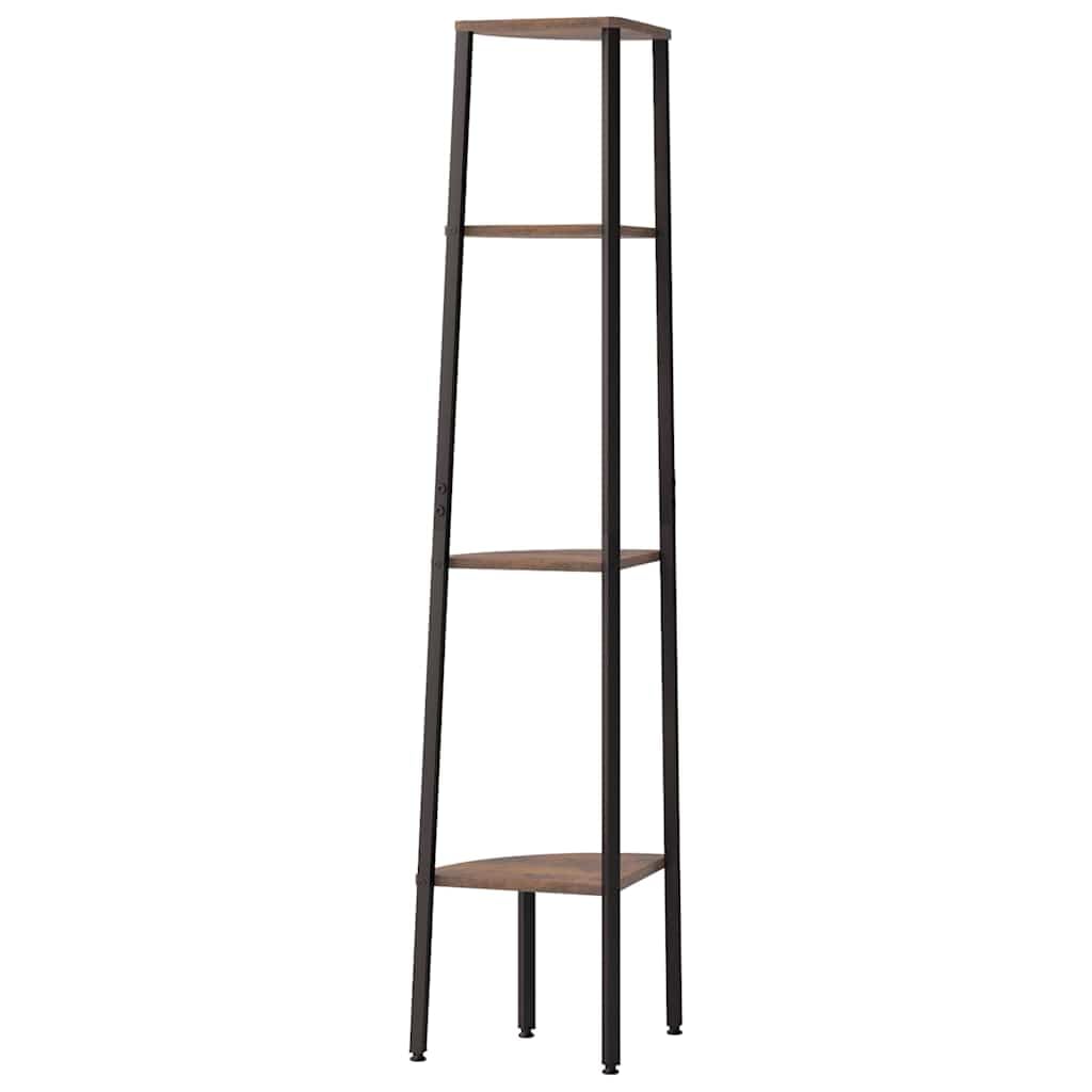 4-stöckiges Eckregal aus Holzwerkstoff und Stahl Dunkelbraun Schwarz 45,5 x 31,5 x 150 cm Wandregal für Bücher Pflanzen Ordner im Arbeitszimmer Flur Stauraum