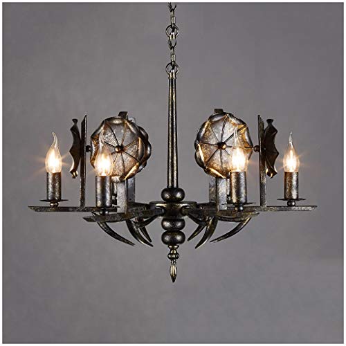 Preisvergleich Produktbild Europäische Eisen Kronleuchter, Industriestil Beleuchtung Gothic Lampen Kerze Lampe Retro Lampenschirm Klassische Deckenleuchte E14 Lampenfassung * 6, für Esszimmer, Küche, Wohnzimmer, Schlafzimmer