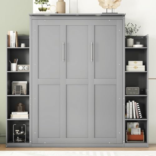 Full Murphy Bed With Storage Shelves And LED Lights