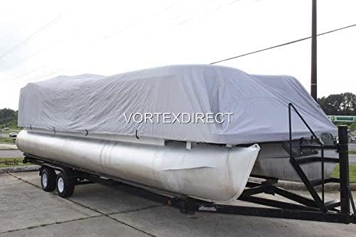 Vortex New Grey 16 FT Ultra 5 Year Canvas Pontoon/Deck Boat Cover, Elastic, Strap System, FITS 14'1" FT to 16' Long Deck Area, UP to 102" Beam