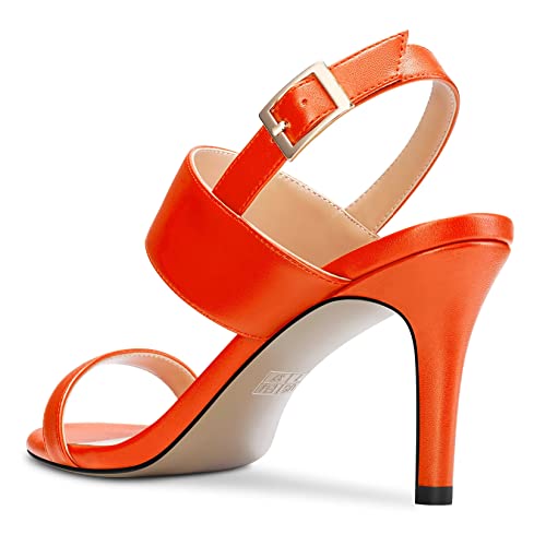 Usikall Women Mid Heel Peep Open Square Toe Sandals Ankle Strap Two-Piece Buckle Prom Party Basic Classic 3.2 Inches Heels Orange 8.5 M Us #TOP4