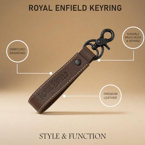 Image of Personalised Genuine Leather Biker Keychain | Compatible with ROYAL ENFIELD BIKE | Custom Name, Initials or Number Engraving | Premium Motorcycle Keychain Gift