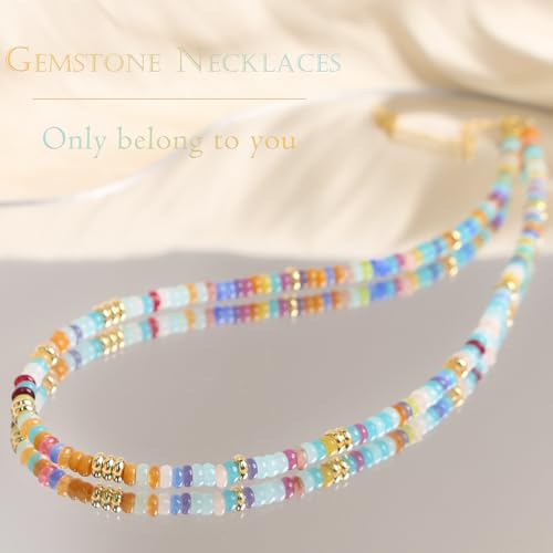 colourful beaded necklaces for women, 18k gold natural stone choker necklace, boho beach jewelry for women2