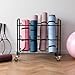 MyGift Yoga Mat Storage Rack with 4 Caster Wheels, Matte Black Rolling Yoga Mat Holder for Floor Workout Exercise Gym, Foam Roller Organizer