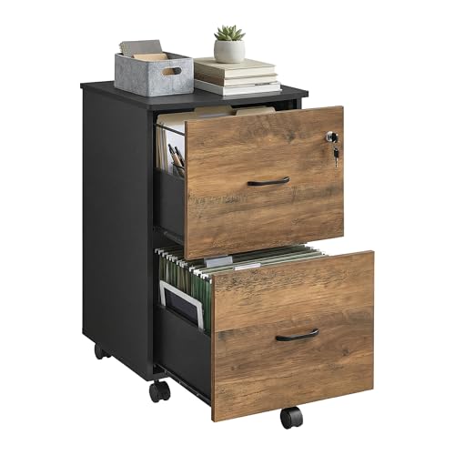 Image of VASAGLE CUSTOS Collection - 2-Drawer File Cabinet, Locking Filing Cabinet for Home Office, Small Rolling Printer Stand, A4, Letter-Size Hanging Files, Assembly Required, Earthy Warm Brown ULCD027B01