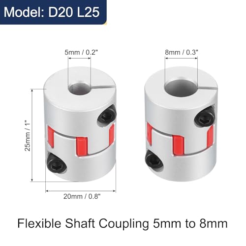 QUARKZMAN 3Stk D20 L25 5mm bis 8mm Flexible Pflaumen Wellen Kupplung Aluminium Motor Anschluss Flexible Spider Kupplung für 3D Drucker CNC Maschine und Servo Schrittmotor (Silber Farbe/Rot)
