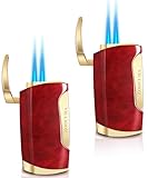 Zoocura Torch Lighter 2 Pack Double Jet Flame Torch Lighters Butane Gas Refillable Windproof Adjustable Pocket Lighter for Grill Kitchen Fireplace Camping(Without Fuel)