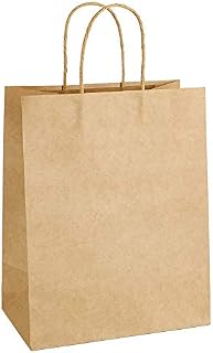 50pcs 20cm x11cm x H 27cm Kraft Paper Bags Gift Bag with Handles for Wedding Party Craft Retail Packaging,Recycled Twist Handles Shopping Bags (S50,Brown)