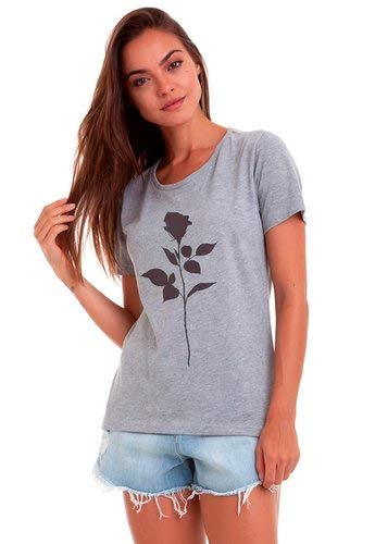 CAMISETA FEMININA BÁSICA ESTAMPADA JOSS - BLACK FLOWER CINZA MESCLA (P)