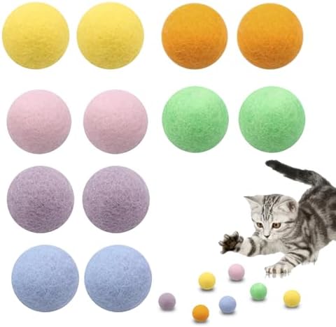 12 Piezas Bolas de Lana para Gatos Pelotas Bolas Peludas 3CM Colores Bola de Fieltro Bola Juguete para Gatos Interactivo Interior Pompones para Gatitos