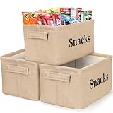 FLINKYE 3 Pack Snack Baskets Snack Organizer Storage Bins for Shelves, Burlap Pantry Organizers Fabric Storage Baskets with Metal Frame, Kitchen...