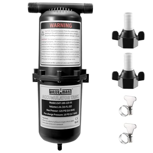 Image of WASSERMANN Pre-Pressurized Accumulator Tank,33.8 oz (1 L) 125 PSI Water Pump Flow Control with Internal Bladder Reduced Pump Cycling, Suitable for RV, Boat, Travel Trailer, Caravan