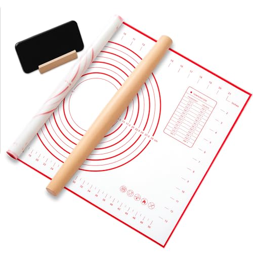 FoldTier 17 Inch French Rolling Pin Set for Baking and Pastry, Maple Wood Rolling Pin with Silicone Kneading Mat and Maple Wood Base Bracket for Christmas Pizza, Pie, Crust Cookie Bread Dough Roller FoldTier 17 Inch French Rolling Pin Set for Baking and Pastry, Maple Wood Rolling Pin with Silicone Kneading Mat and Maple Wood Base Bracket for Christmas Pizza, Pie, Crust Cookie Bread Dough Roller