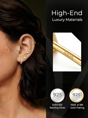 Image of S925 Sterling Silver Earrings, Hypoallergenic Stud for Women & Men | Minimalist Dainty Design, Solid 925 Sterling Silver or with 18K Gold Plate, Daily /Party Wear, Birthday Gift, Silver or Gold